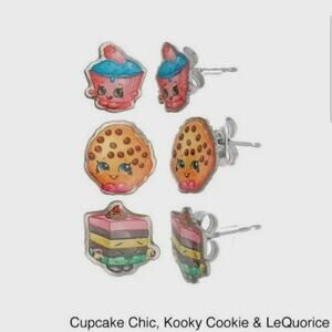 Shopkins 3 Pair Earrings Set for Girls - Cupcake Chic, Kooky Cookie, Le'quorice